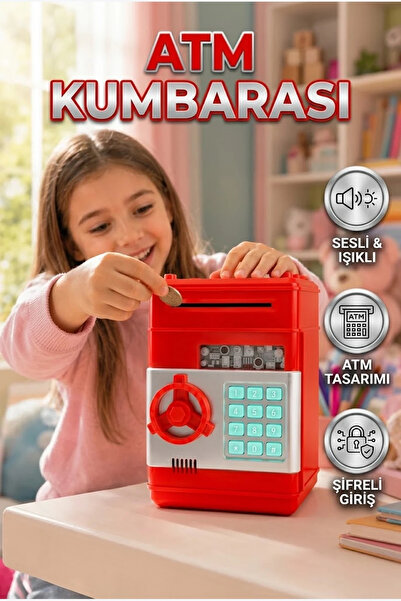 canrodi Red Atm Safe Box Type Password-Protected Money Saving Box with Automa...
