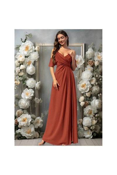 OEM Rochie de primăvară, elegantă, din șifon, cu linie A, cu decolteu în V, l...