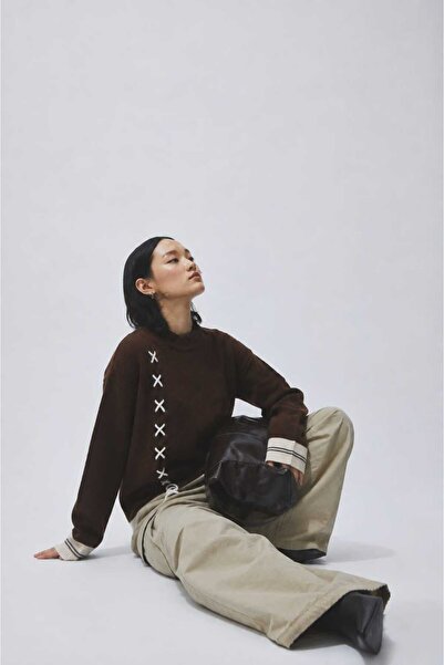 TRAFFOO CLUB Women's Oversize Knitwear Sweater with Side Tie Detail and Crew ...