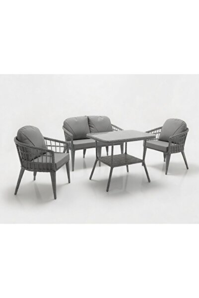 MONALİN HOME GARDEN Milano Gri 4 Kişilik(2-1-1-Masa) Rattan Örgü Bahçe & Balk...