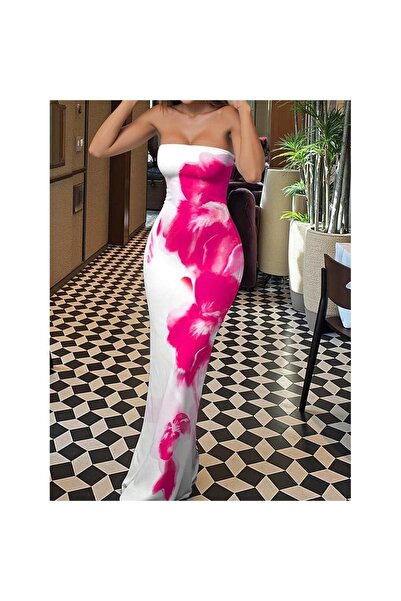OEM Rochie mid elegantă, mulată, cu imprimeu floral și vopsit în carouri