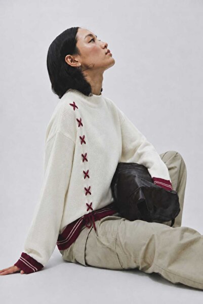 TRAFFOO CLUB Women's Oversize Knitwear Sweater with Side Tie Detail and Crew ...