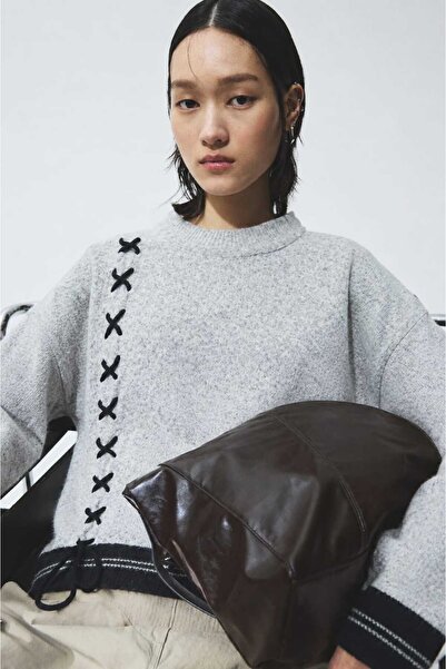 TRAFFOO CLUB Women's Oversize Knitwear Sweater with Side Tie Detail and Crew ...