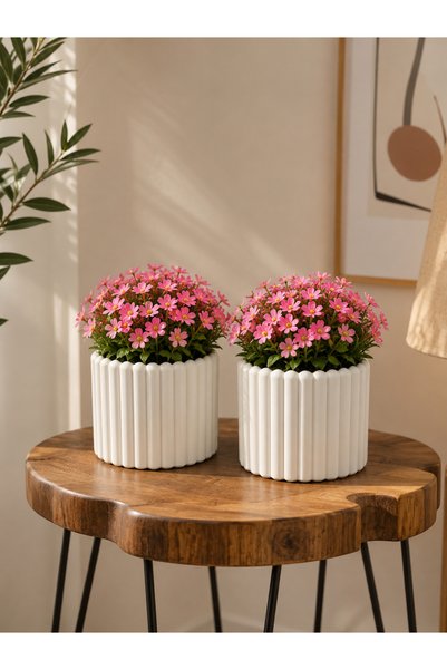 TRİMENT3D Luna Dekoratif Çizgili Saksı 2’li Set