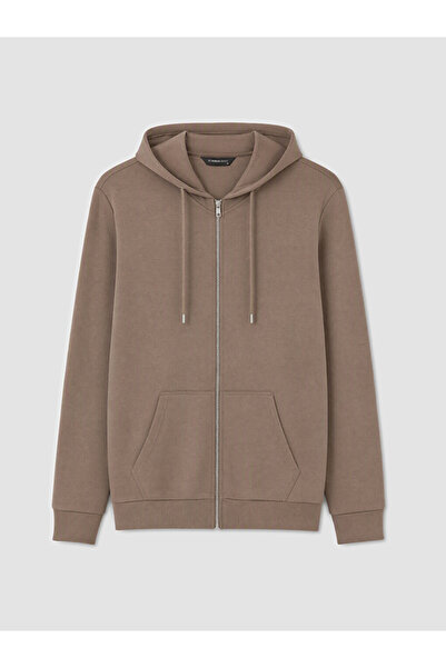 LC Waikiki Ozmarka New Season Brown Hooded Men's Zippered Sweatshirt