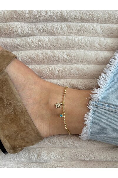 nunu takı Gold Anklet with Turtle Charm