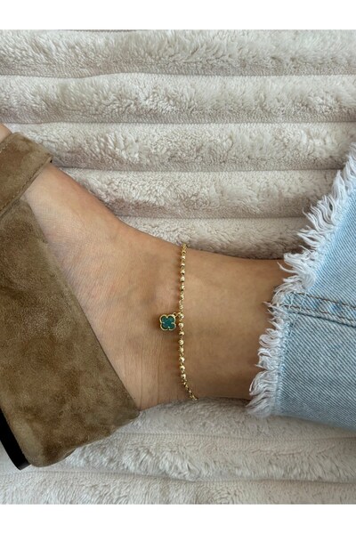 nunu takı Turquoise Yoncalı Dorika Gold Anklet