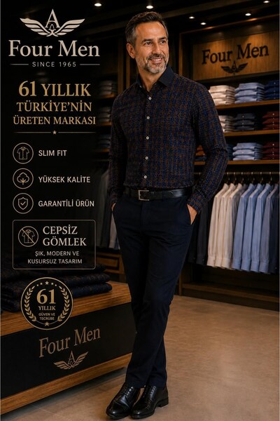 EREN STYLE Original Printed Cotton Poplin Slim Fit Long Sleeve Pocketless Men...