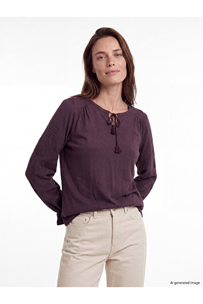 LC Waikiki Lcw Grace Plum Tie Collar Embroidered Blouse