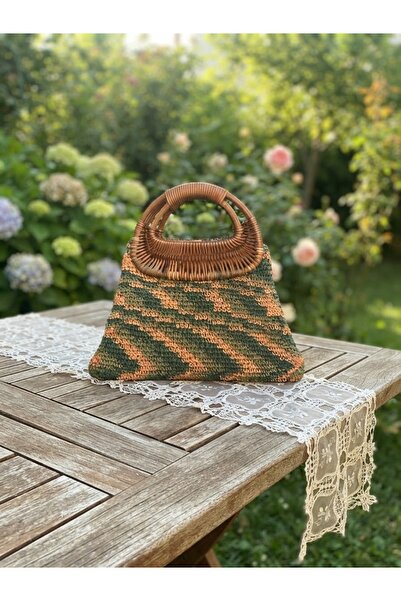 Voiste Hand Knitted Ecru and Paper Thread Bamboo Handle Stylish Women's Hand ...