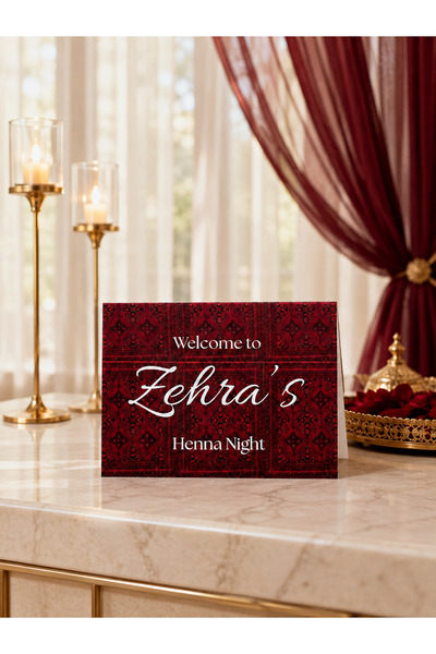 Kişiye Özel Henna Night Kına Gecesi Masa Kartı – Katlanır İsimli Bekârlığa Veda Masa Dekoru