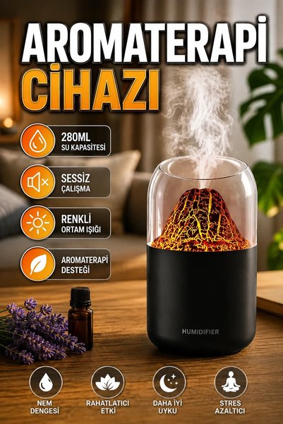 canrodi موزع روائح عطرية بسعة 280 مل مع تأثير اللهب و7 ألوان LED ومرطب بالموج...