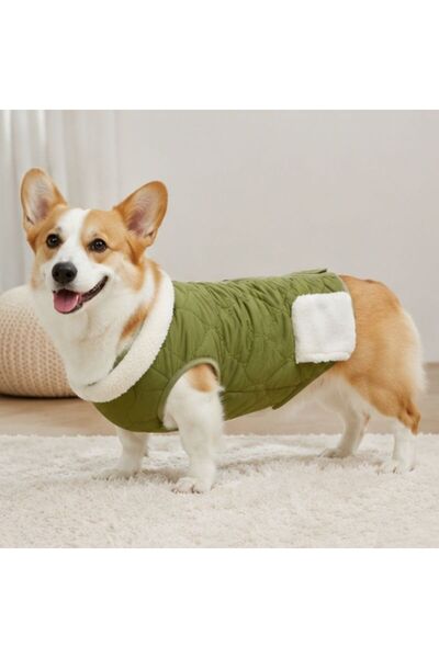 idei Quilted dog Vest with faux Wool lining, warm jacket with zippered for co...