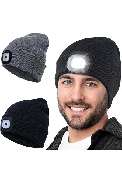 Arabest 2Pcs Unisex Hat with Light, Headlamp LED Beanie, USB Rechargeable & D...
