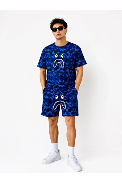 Generic Brand Men's Oversize Fit Pubg Bape X Shark Embroidered Pocket Shorts ...