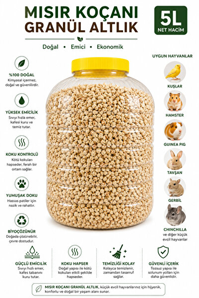 jerdali Mısır Koçanı Granülü 5 Litre – Hamster, Ginepig, Tavşan, Gerbil, Çinç...