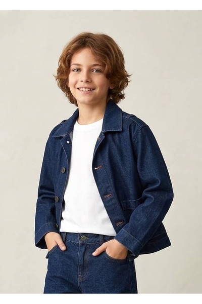 Ozmoz By Mukadder Özden 100% Cotton Dark Blue Denim Spring Boys' Sports Jacket