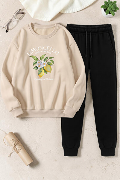 uyguntarz Unisex Limoncello Design Printed Crew Neck Sweatshirt - 2-Piece Tra...
