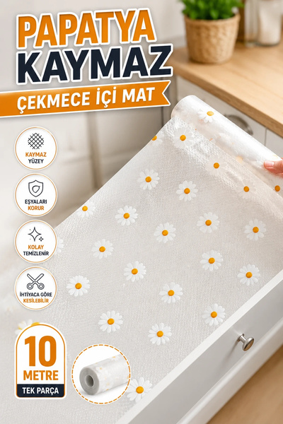 canrodi 10 Meters Daisy Patterned Non-Slip Drawer and Cabinet Transparent Mat