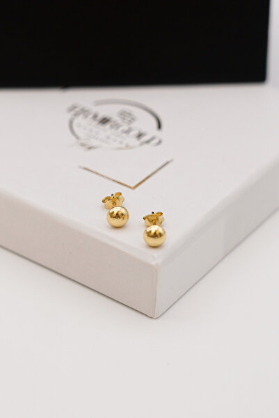 ERMİRGOLD 14 Ayar Sarı Altın Minimal Top Kadın Küpe