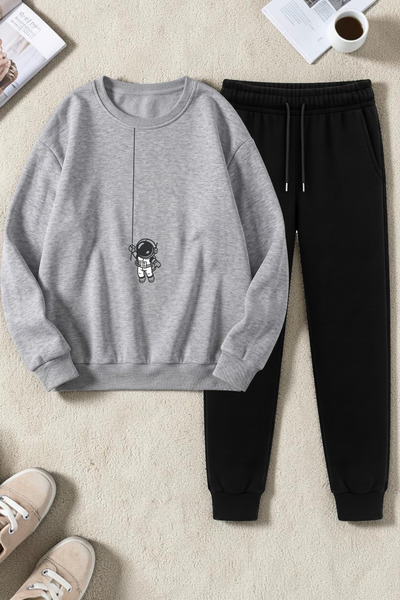 uyguntarz Unisex Astronaut Design Printed Crew Neck Sweatshirt - 2-Piece Trac...