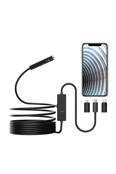 YS-3K30M 2 /5/10Metre Sert Kablolu Su Geçirmez Çift Kameralı Endüstriyel Endoskop – Type-C / Lightning / USB – Android & iOS Uyumlu