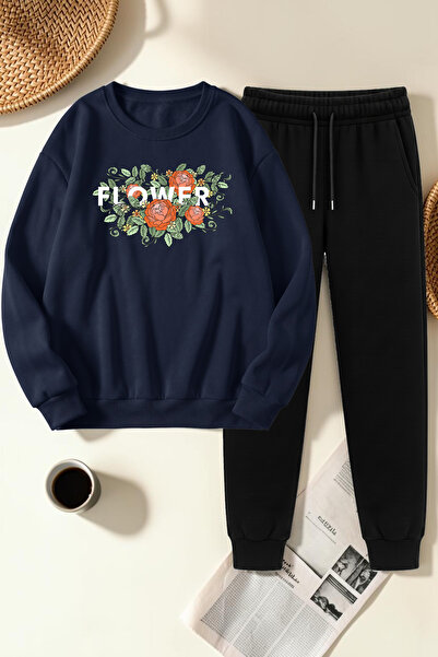 uyguntarz Unisex Flowers Design Printed Crew Neck Sweatshirt - 2-Piece Tracks...