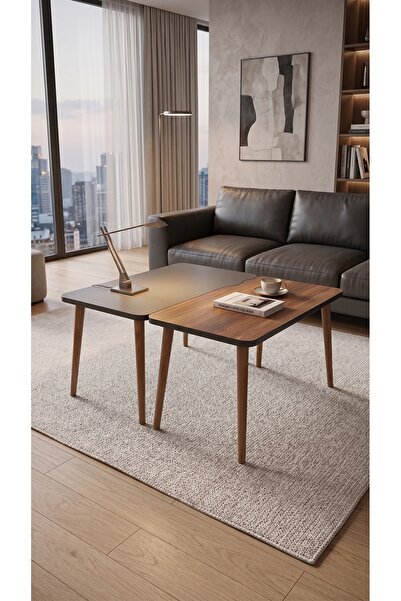 Forte Home Harmony 2'li Dikdörtgen 90,5x37 cm Ahşap Zigon Sehpa