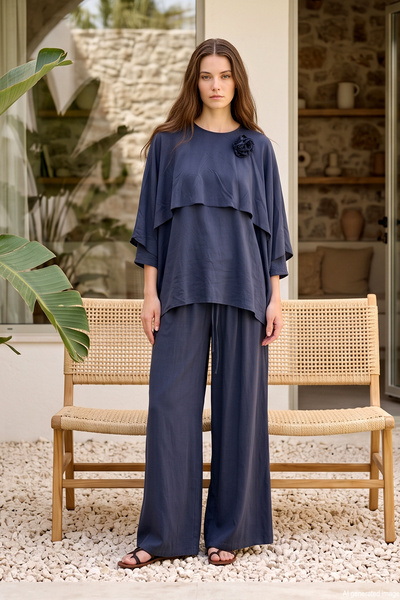 Lale Butik Accessory Detail Trousers Suit 26169 Navy Blue