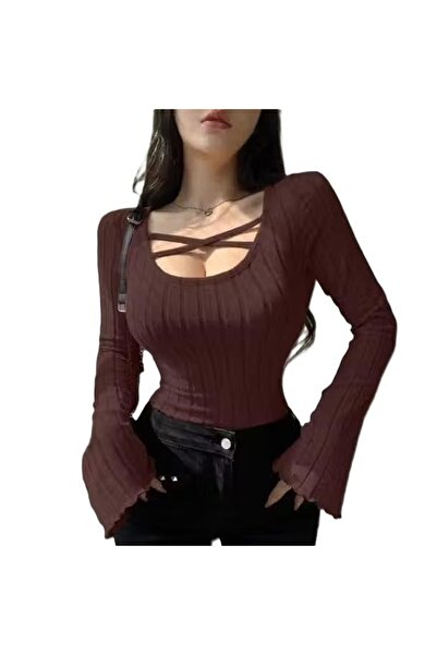 OEM Bluză casual pentru femei, cu decolteu scurt și mânecă clopot, model cris...