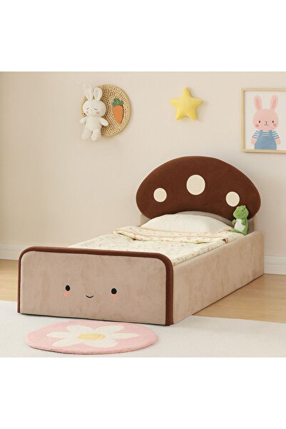 Danube Home Muffin 90x200 Upholstered Kids Bed-Light Beige And Dark Brown