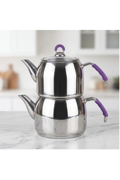 Lines Yıldız Orta Boy Buhar Çaydanlık Takımı – Mürdüm Silikon Kulp (1,1 Lt / ...