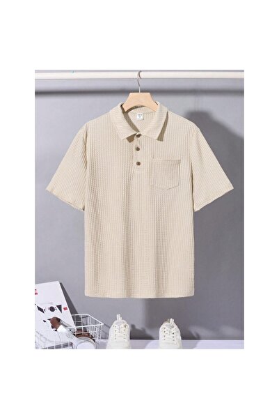 OEM Tricou polo tricotat cu textură tip waffle, culoare uni, pentru adolescen...