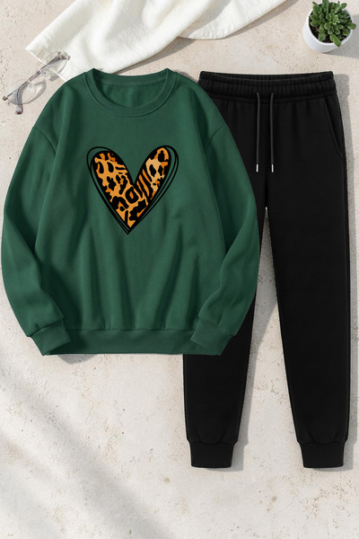 uyguntarz Unisex Patterned Heart Design Printed Crew Neck Sweatshirt - 2-Piec...