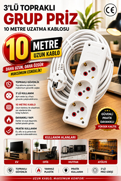 modalonga size ne lazım? 3lü Topraklı Grup Priz - 10 Metre - AMİRAL