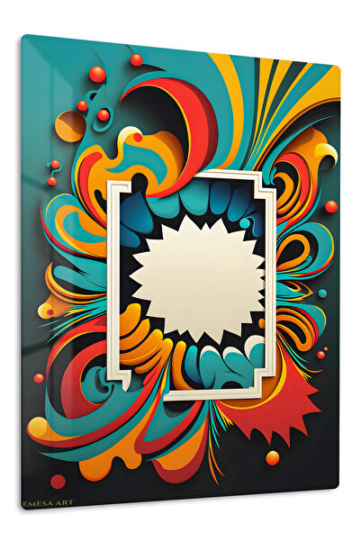 Emesa Art Retro Orange Teal Geometric Abstract Metal Wall Art