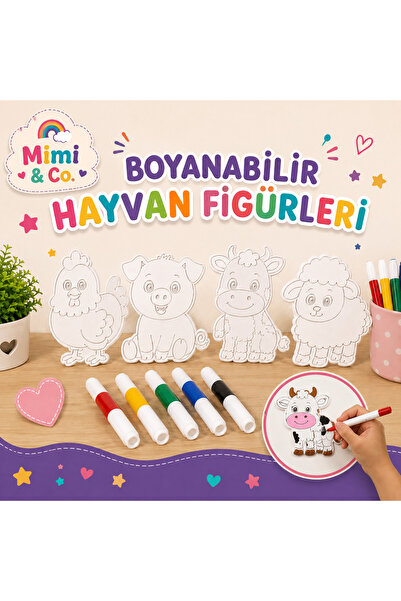 Genel Markalar Boyanabilir Hayvan Figürleri Seti – 4’lü 3D Figür Seti