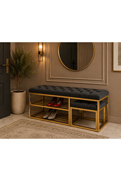 GOLD METAL BENCH AYAKKABILIK BANK, KAPI GİRİŞİ PUF AYAKKABILIK