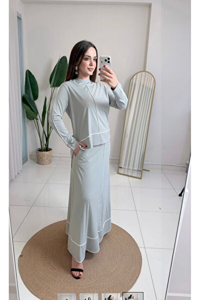 Ceremony Bamboo Suit with Detailed Trimmed Skirt in Gray