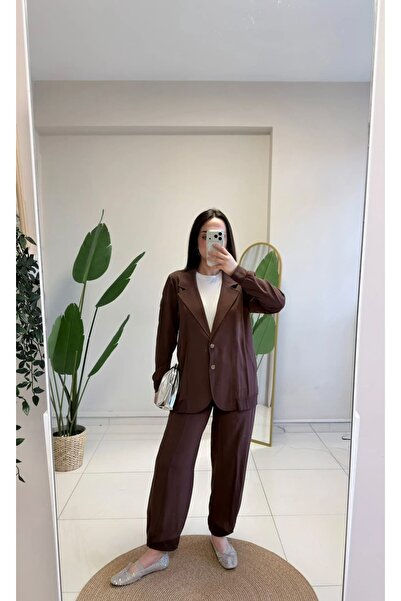 Ceremony Paçasi Elastic Jacket Modal Suit Brown