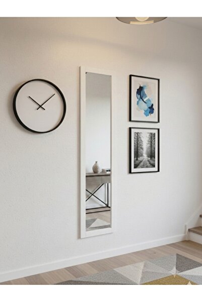 MİRRORSS Beyaz renk ahşap çerçeve cam ayna 120 X 27 hol ayna , duvar room ant...