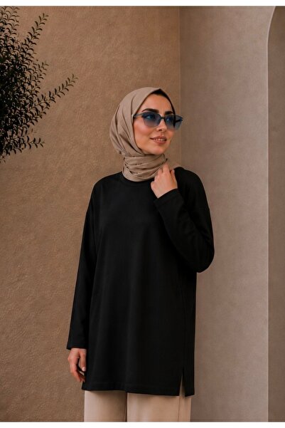 efruz butik Bisiklet Yaka Oys-Ho Kumaş Yandan Yırtmaçlı Tunik