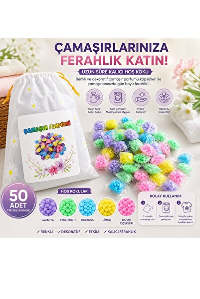 Keyfi Sepet 50’li Çamaşır Parfümü Kokulu Boncuk Kapsül Karışık Renk Tek Kulla...