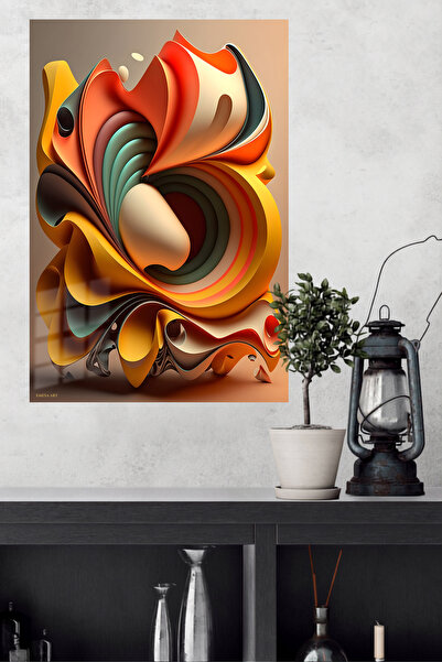Emesa Art Orange Black Brushstroke Abstract Metal Wall Art