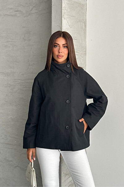 macharel jeans Women's Lined Oversize Buttoned Wide Collar Seasonal Trench Coat