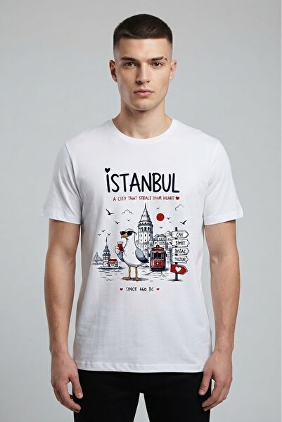 Baran Işık Μπλουζάκι Sumer Işık Oversize Istanbul Vibes με στάμπα γλάρου με γ...