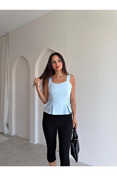 Mooi Butik Bluză cu detaliu în talie LEMİNA 8027 - Albastru Bebeluş