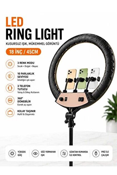 SOMIC 18 İnç 460 LED Ring Light Kumandalı, Döküm Ayaklı Profesyonel Makyaj, K...