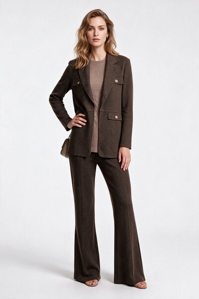 Ekol Women's Notched Collar Four-Pocket Long Sleeve Textured Fabric Jacket