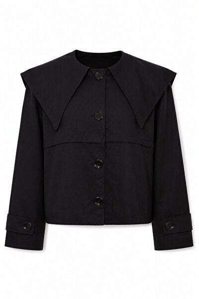 Lovelyİstanbul Wide Collar Short Trench Coat Laz0018 Black